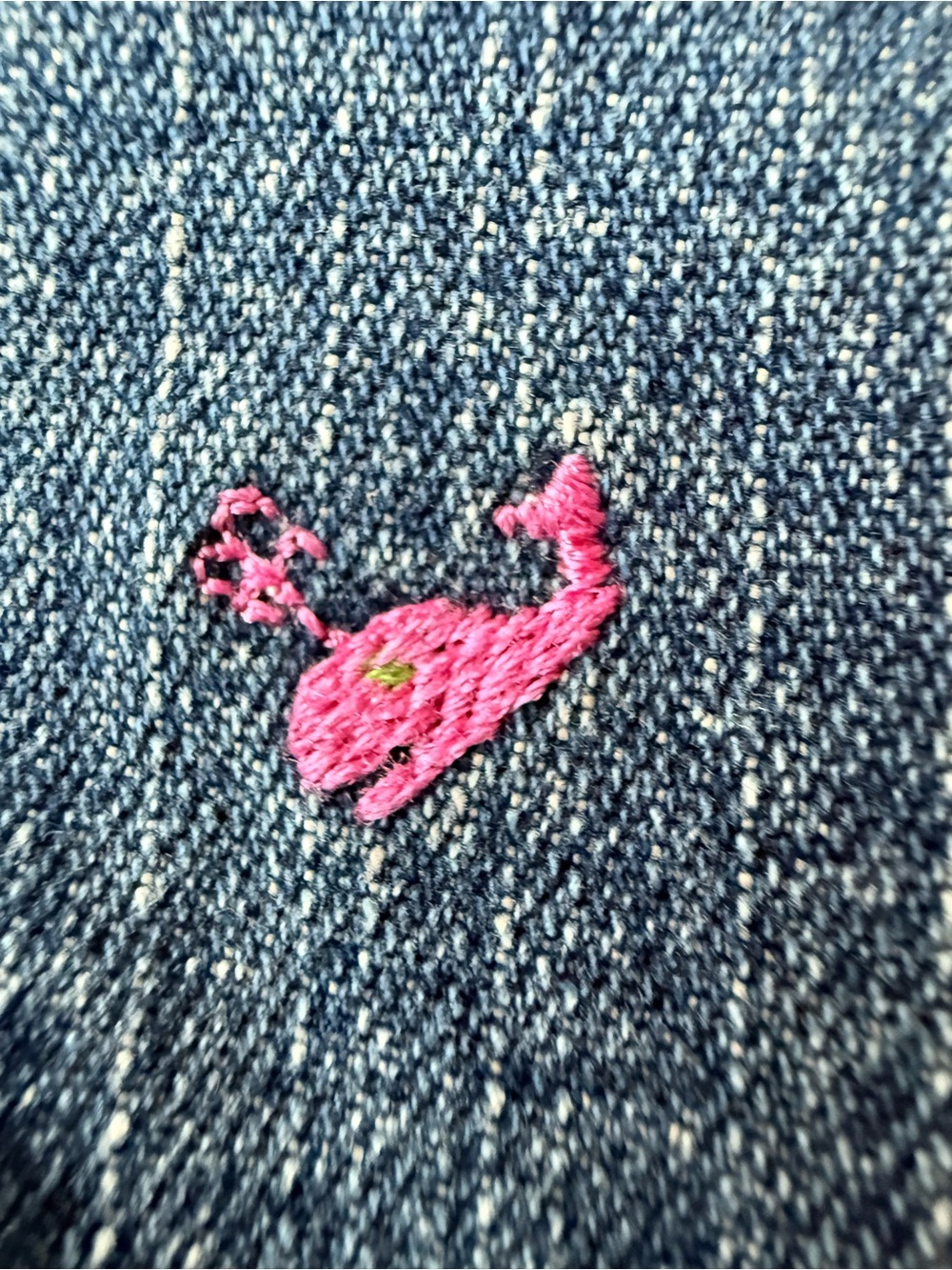 Vintage Lilly Pulitzer Blue Denim Mini Skirt with Pink Embroidered Whale Motifs - Picture 4 of 6